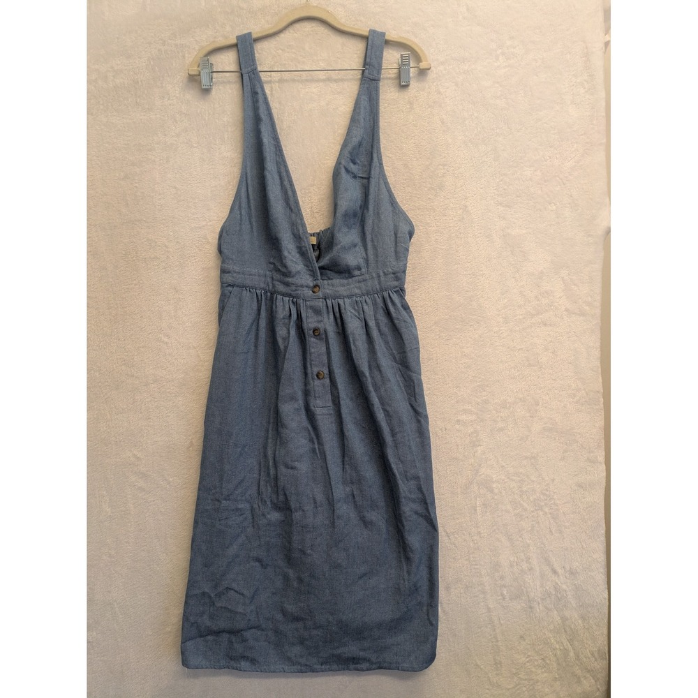 Mona Mona Chambray‎ Button Front Midi Dress Size Medium Blue Denim Look